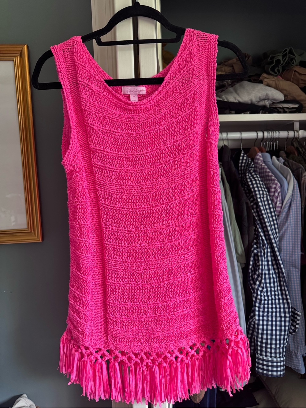 Lilly Pulitzer Hot Pink Knit Fringe Tank Top